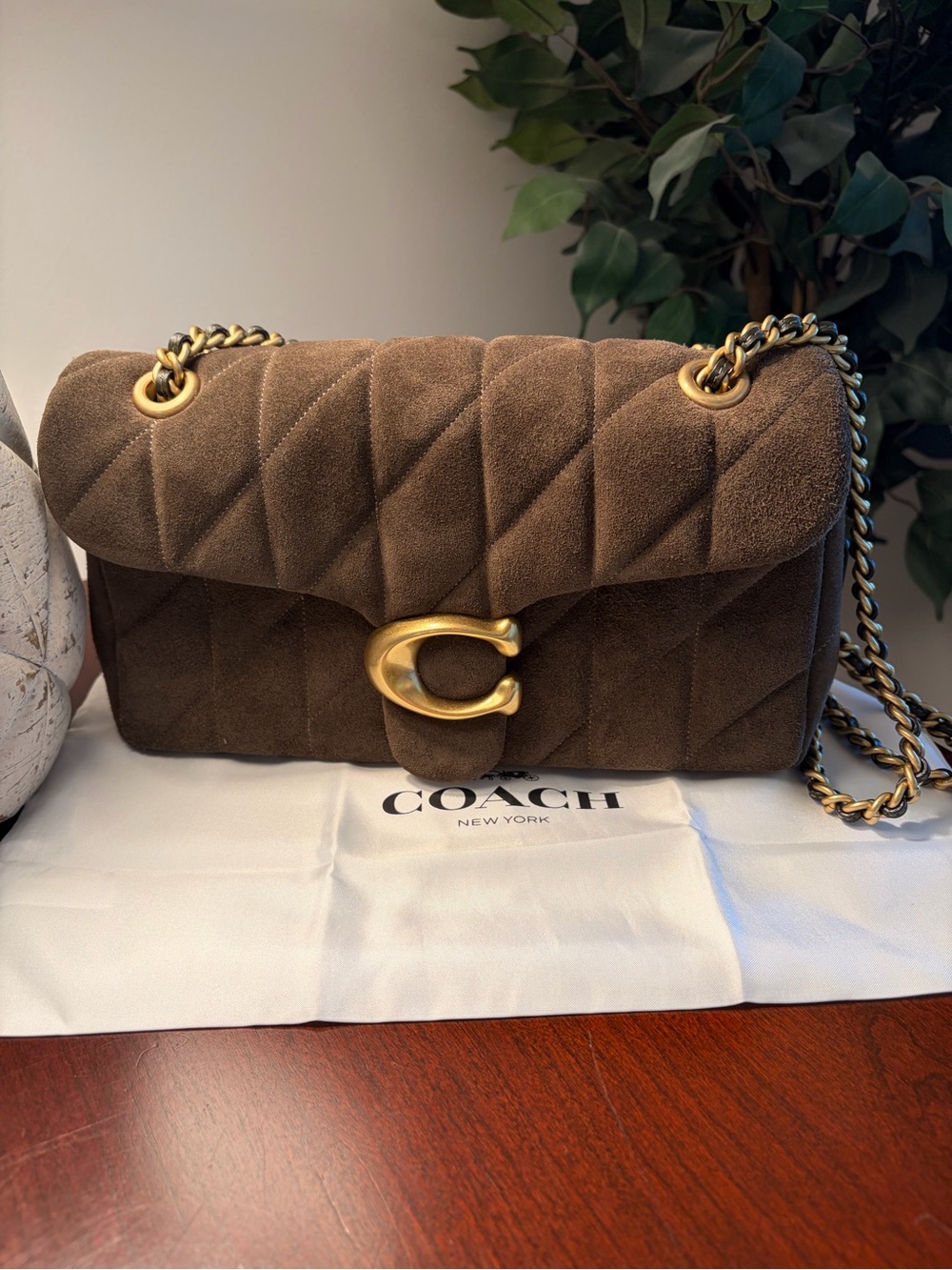 Coach Quilted Tabby 26 in Olive Suede